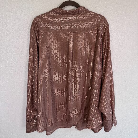 Anthropologie Top Womens 3X Remie Sequin Sparkle Button Up Blouse Plus NEW 3XL - Picture 2 of 7